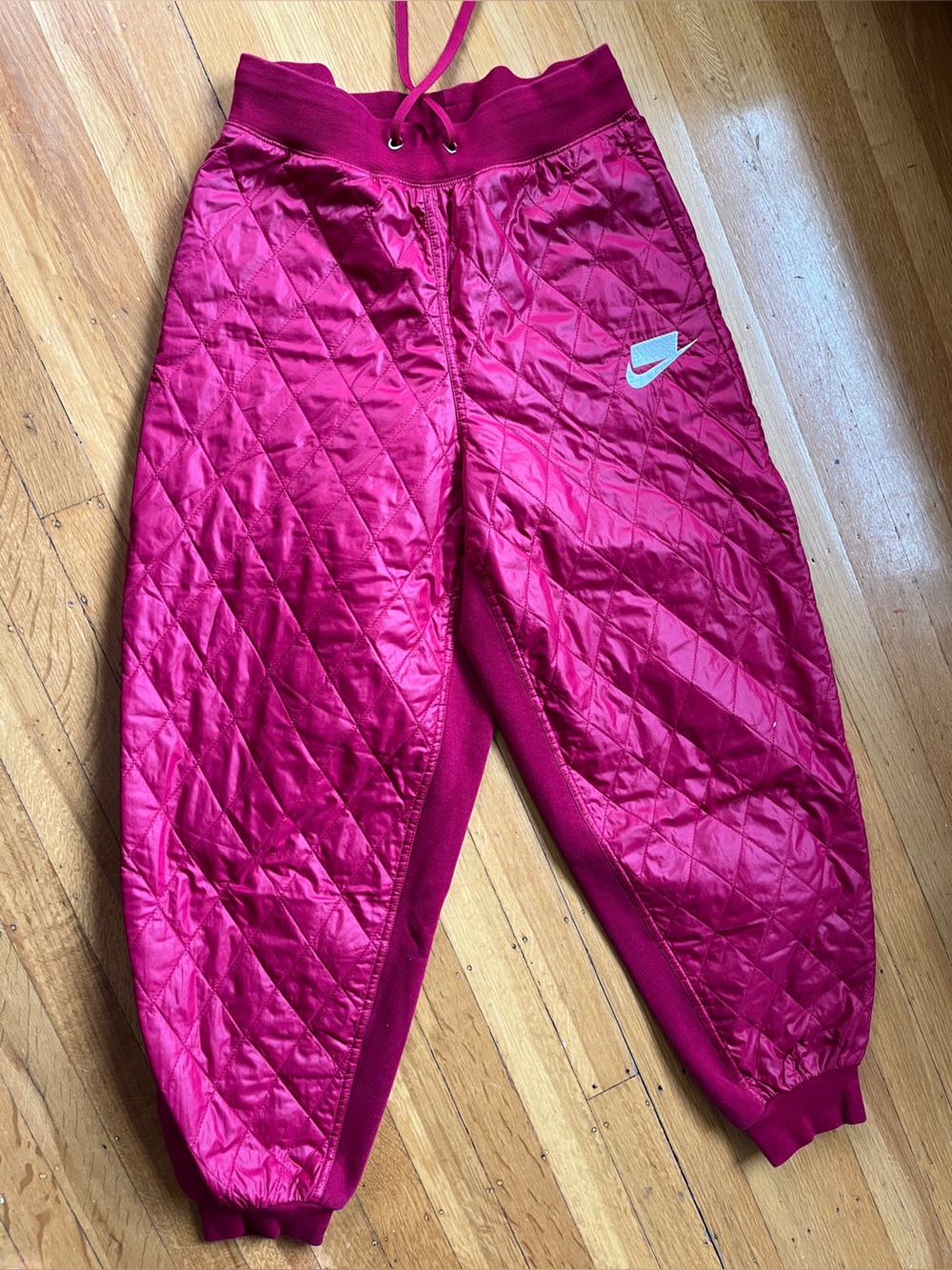 Nike Sports quilted puffer snow winter pants joggers red burgundy S warm